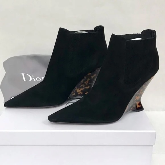 Christian Dior Tortoise Shell Wedge Ankle Boots – Size 38.5 Shoes